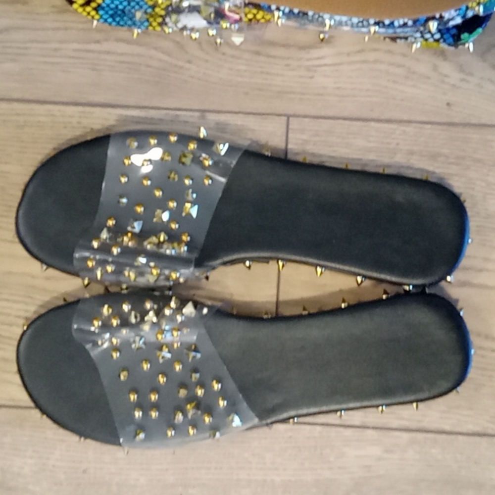 Black and Silver Studded Slides. BRAND NEW. Size 9